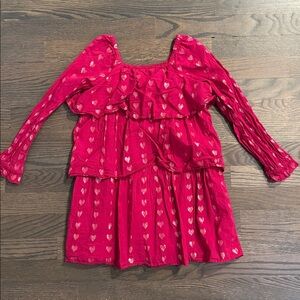 Crewcuts Pink Heart Shimmer Patterned Kids Dress, Size 7